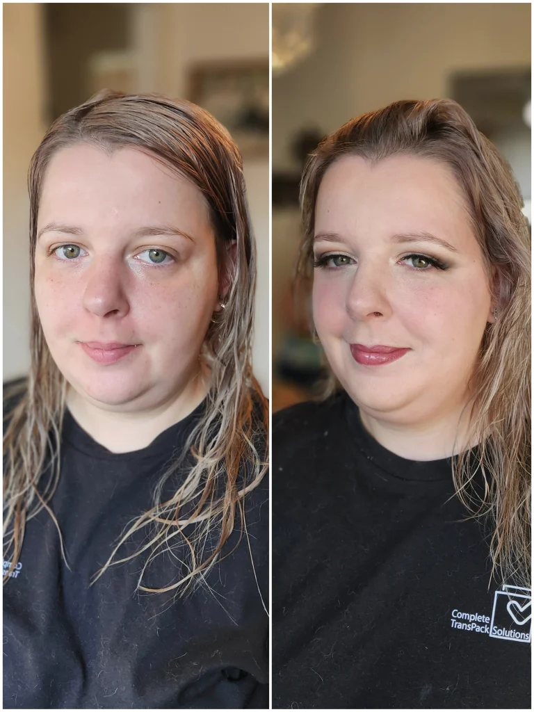 Close-up makeup application blending technique