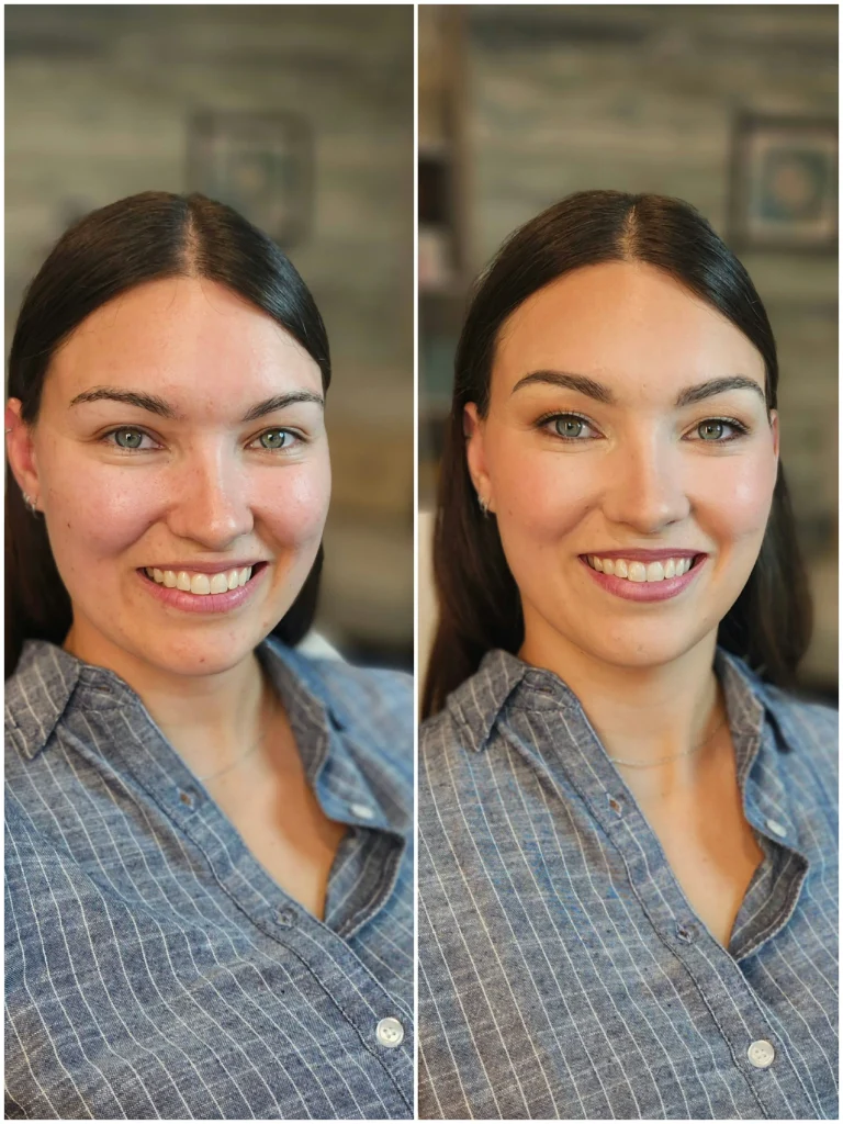 Finished makeup look glowing skin and defined features