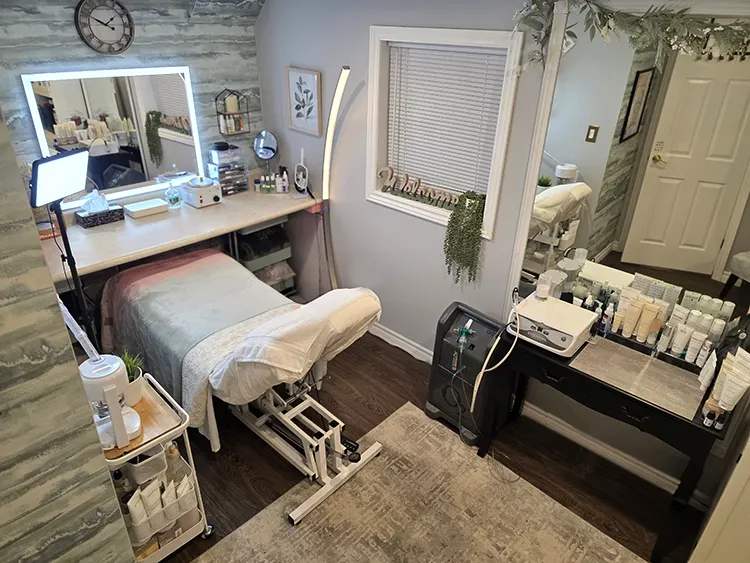 Relaxing facial treatment with skincare products